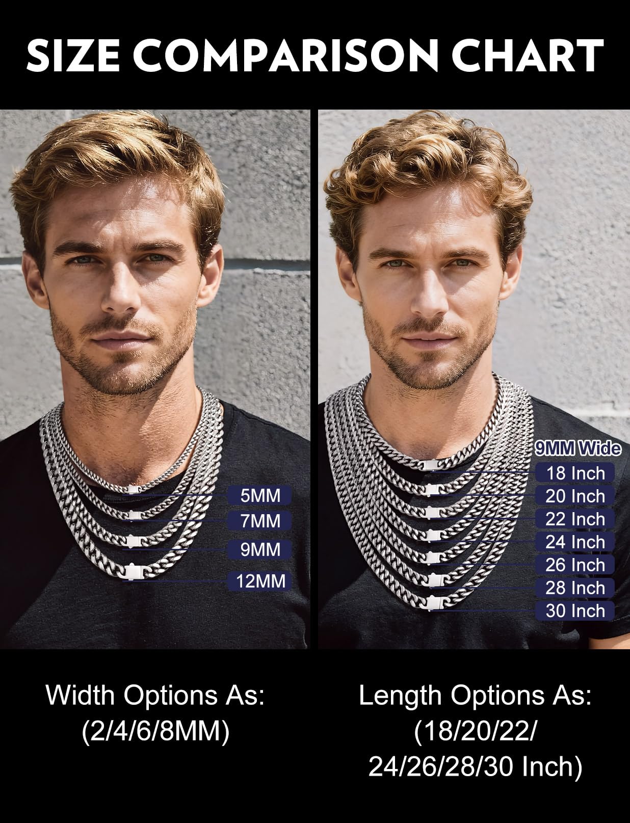 Bandmax Mens 9MM Chunky Chain Necklace 24 Inches Stainless Steel Miami Cuban Link Chain for Men Cool Big Rapper Chains Gift for Him