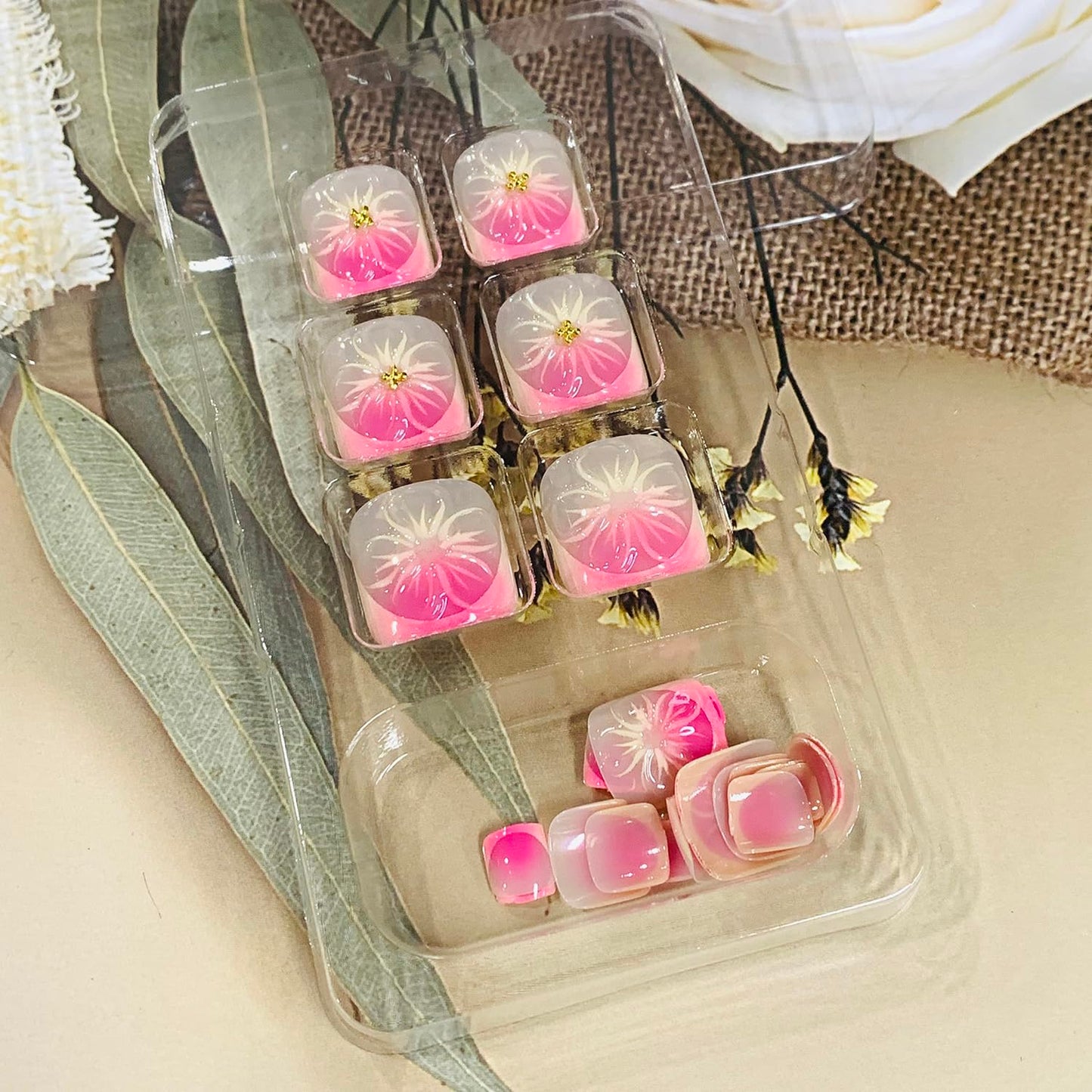 FIEONCIY Press on Toenails with Designs Acrylic Fake Nails for Toe Artificial False Nails with Charms Glue on Toe Nails for Spring Summer Stick on Toenails for Women Girls(JP3818)