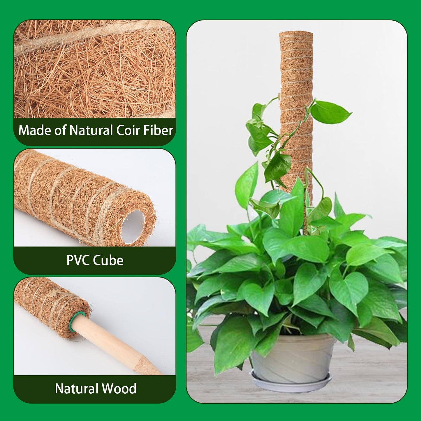 6 Pack Moss Poles for Monstera Plant Support (4x17in + 2x12in, 92in Total) – Stackable Moss Pole for Plants,Ideal Plant Stakes for Indoor Plants, Pothos, and Philodendron Support，with Garden Ties