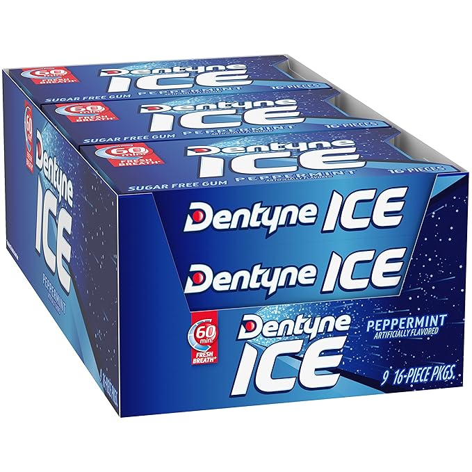 Dentyne Ice Peppermint Sugar-Free Chewing Gum, 9 Packs of 16 Pieces (144 Total Pieces)