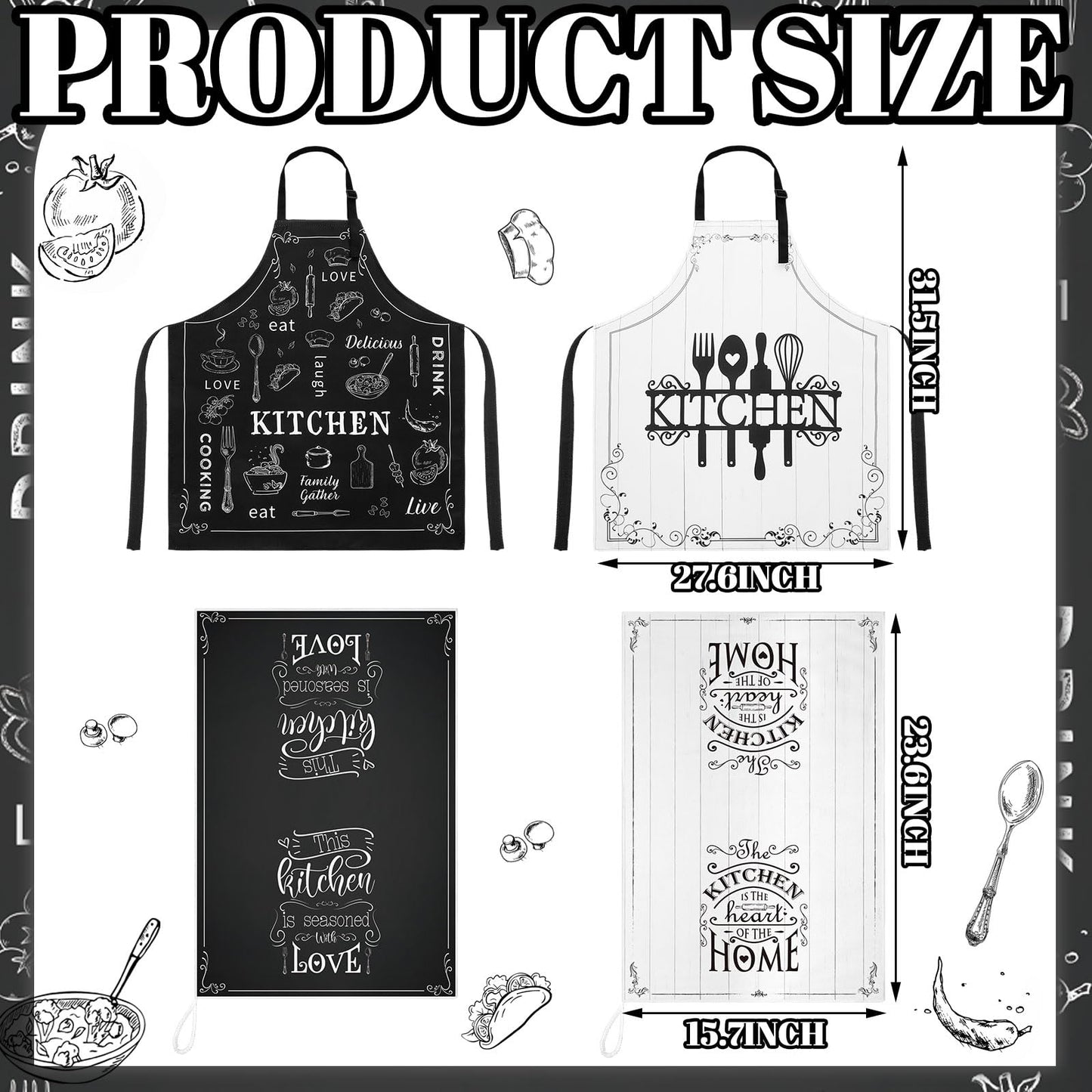 Bencailor 13 Pcs Christmas Kitchen Sets Christmas Aprons Oven Mitts and Pot Holders Dish Towels Wooden Spoons for Xmas Gifts(Black White, Kitchen)