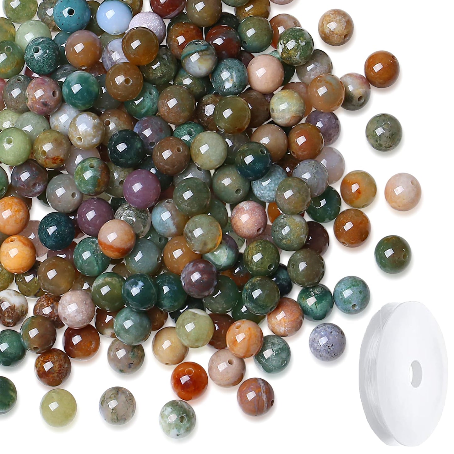NUKAYAI Natural Indian Agate Beads 100Pcs 8mm Crystal Beads Loose Colorful Round Stone Bead for Bracelet Necklace Earrings Making
