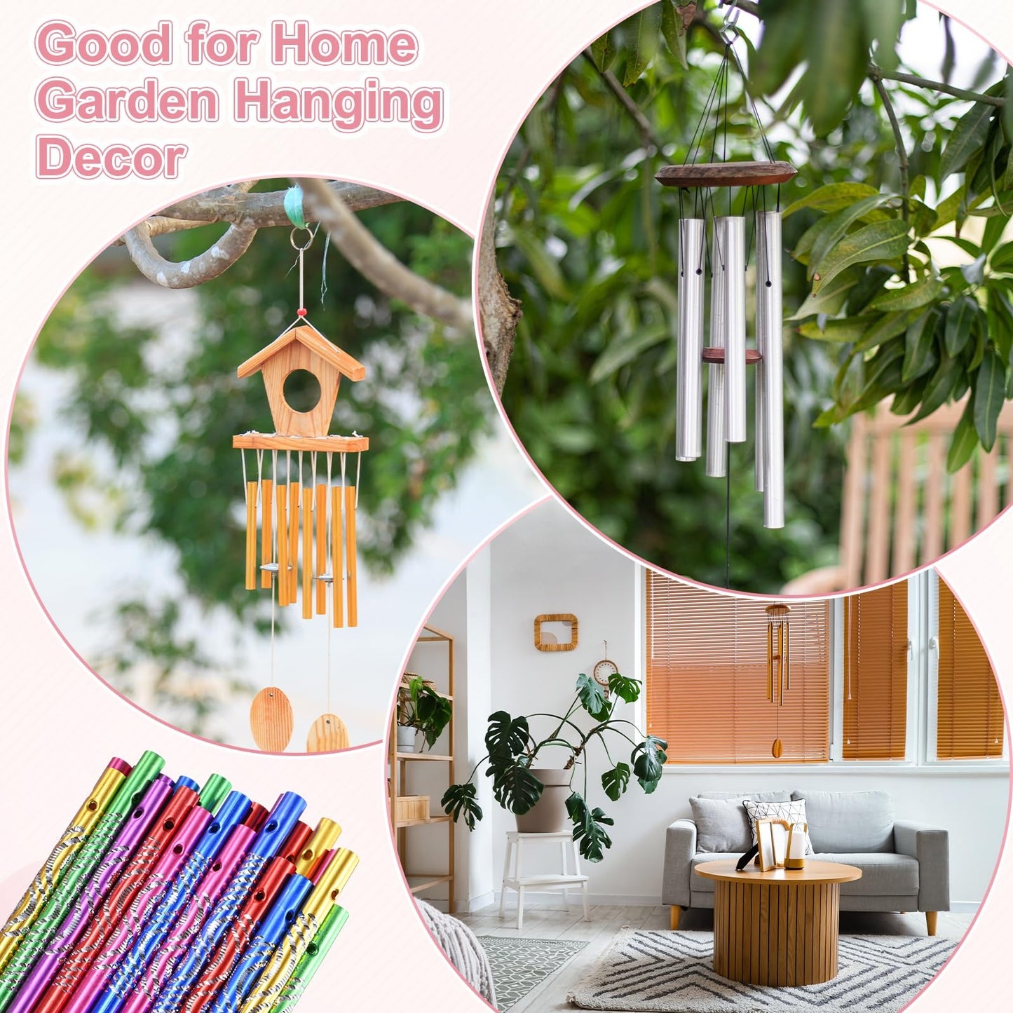 M METERXITY 6-Set Wind Chime Tubes, 4 Sizes Aluminum Wind Chime Empty Tubes with String, Metal Wind Bell for Crafts/DIY Home Garden Outdoor Hanging Decorations [0.8cm W,9/10/11/12cm L,Orange]