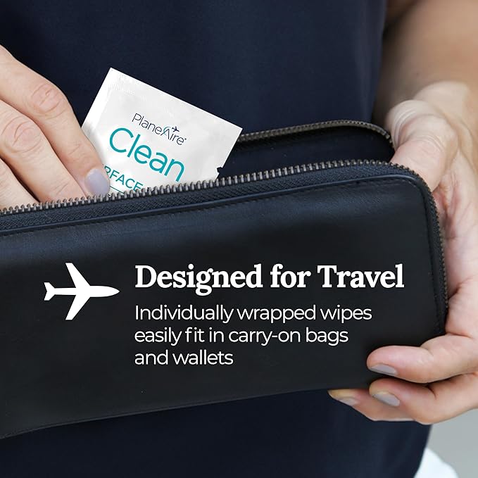 Clean Wipes | Surface Cleaning Wipes | Individually Wrapped Travel Wipes | All Purpose Cleaning Wipes | Airplane Travel Essentials | Travel Cleaning Supplies | On the Go Essentials | Essential Oils