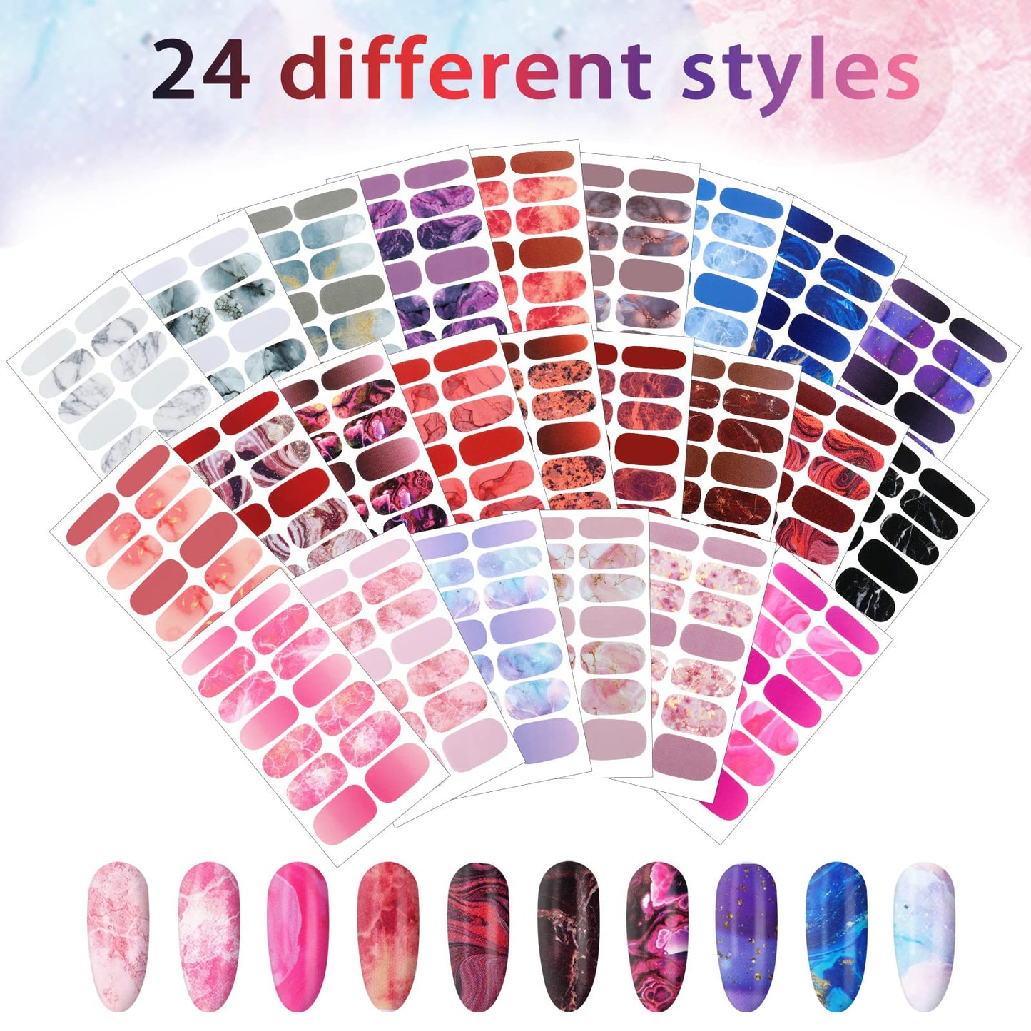 Maitys 336 Pieces 24 Sheets Full Wrap Nail Polish Strips Stickers Self Adhesive Gel Nail Strips Art Decals with File for Women DIY Decorations(Vibrant Style)