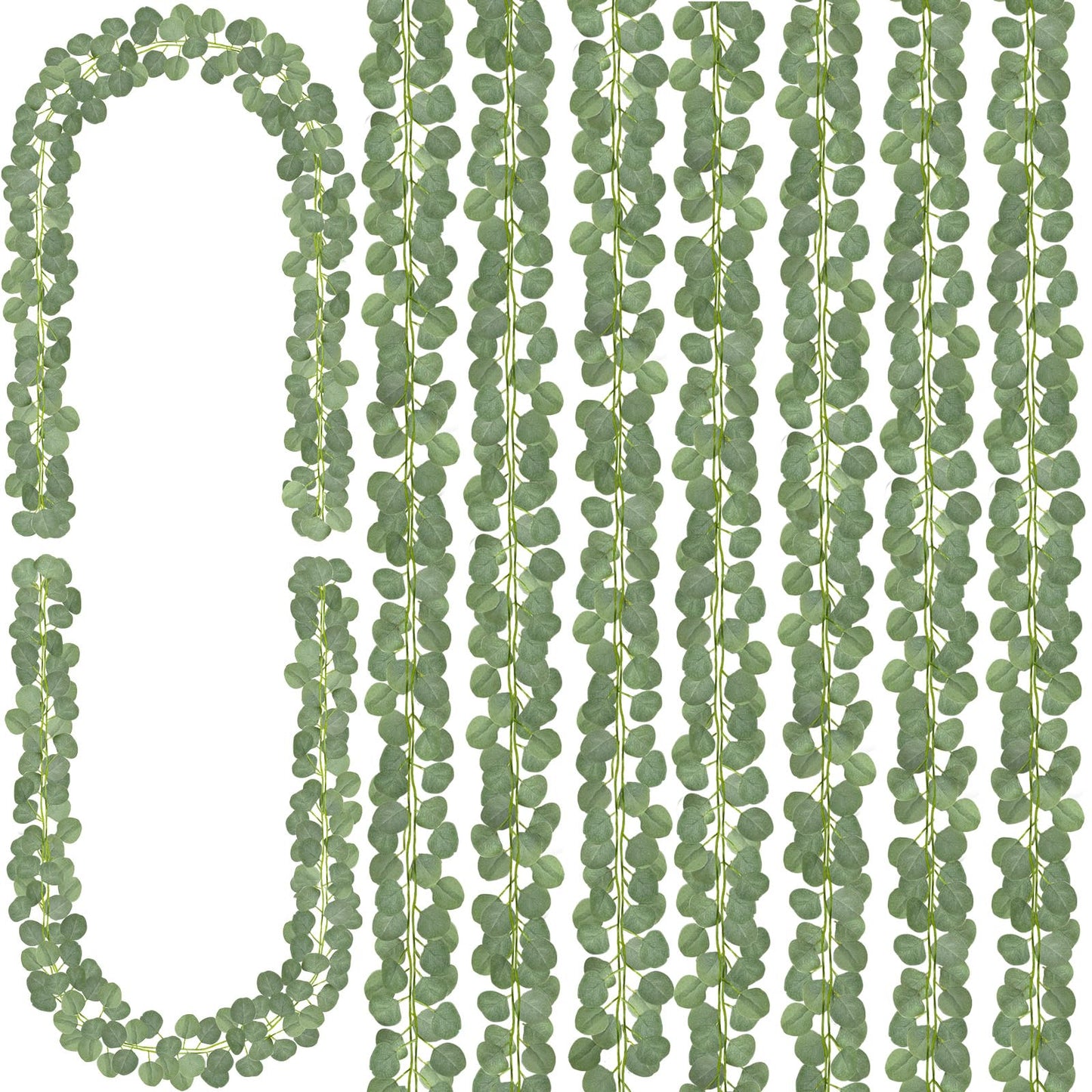 CQURE 16Pcs Eucalyptus Garland,Artificial Eucalyptus Leaves Table Greenery Garland Wreath Vines for Wedding Party Table Fireplace Bedroom Wall Room Decor