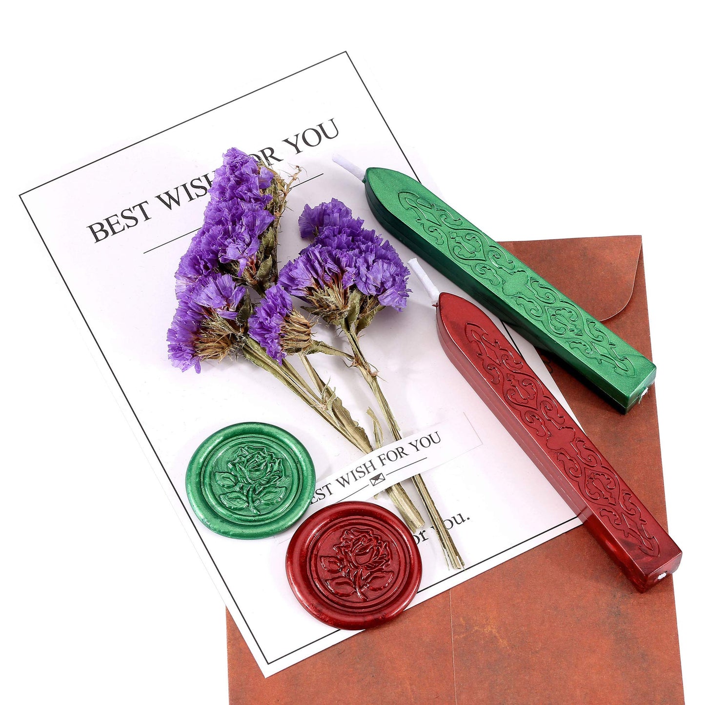 Yoption 12 Pcs Sealing Wax Sticks with Wicks, Antique Metallic Green Red Totem Fire Manuscript Seal Wax for Wax Seal Stamp (Metallic Green+Metallic Red)