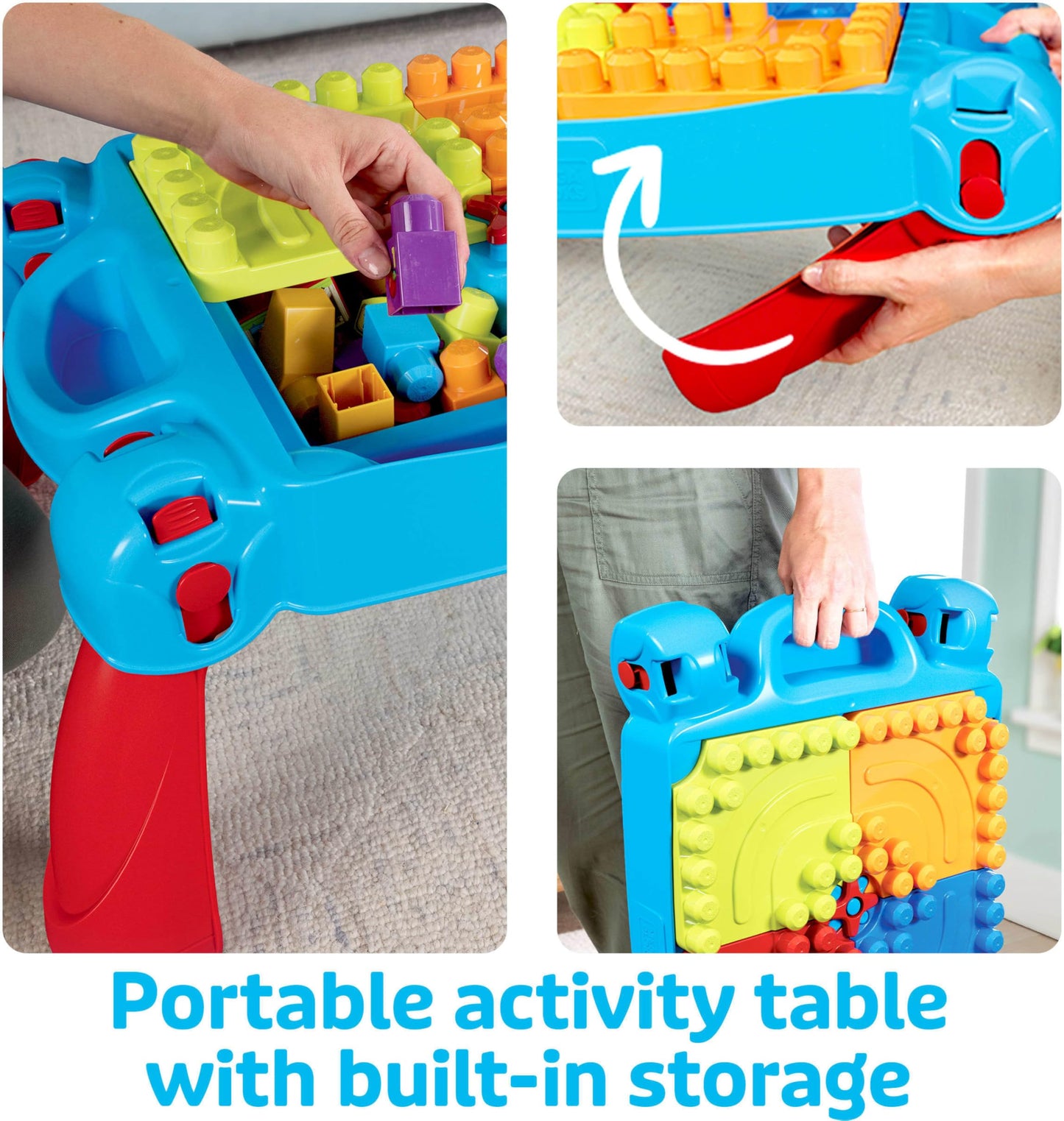 MEGA BLOKS First Builders Toddler Blocks Toy, Build ‘n Learn Portable Activity Table with 30 Pieces and Built-In Storage, Blue, Kids Ages 1+ Years (Amazon Exclusive)