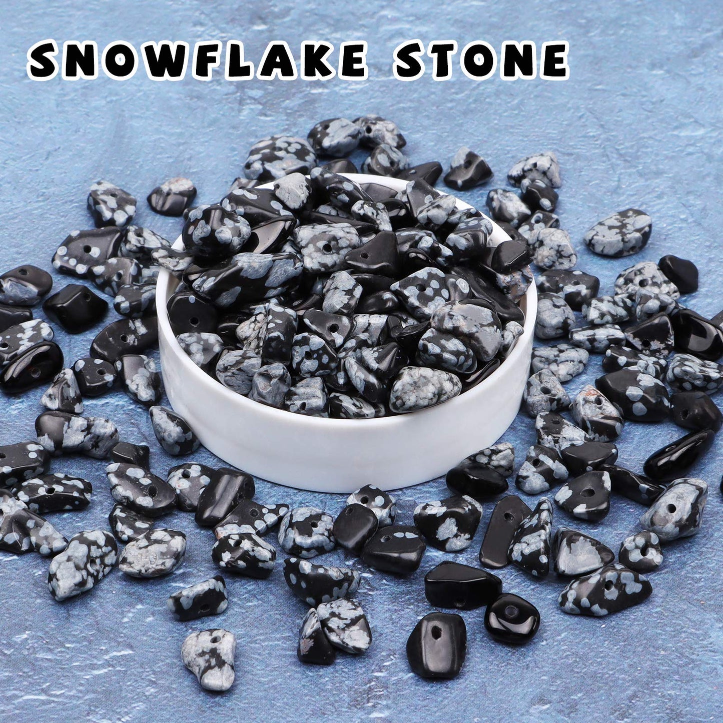 500 pcs Natural Chip Stone Beads, Snowflake Stone 5-8 mm Irregular Gemstones Healing Crystal Loose Rocks Bead Hole Drilled for Jewelry Making Bracelet