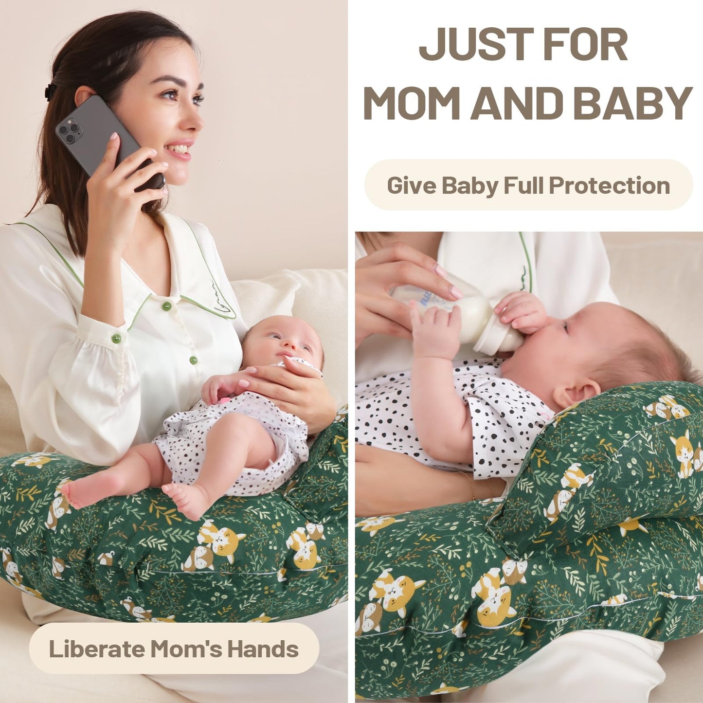 AMASKY Nursing Pillow for Breastfeeding, Animal Patterns Removable Cotton Cover, Support for Mom and Baby, Plus Size Ergonomic Design Breastfeeding Pillows, Machine Washable, Green, Pallet of Product