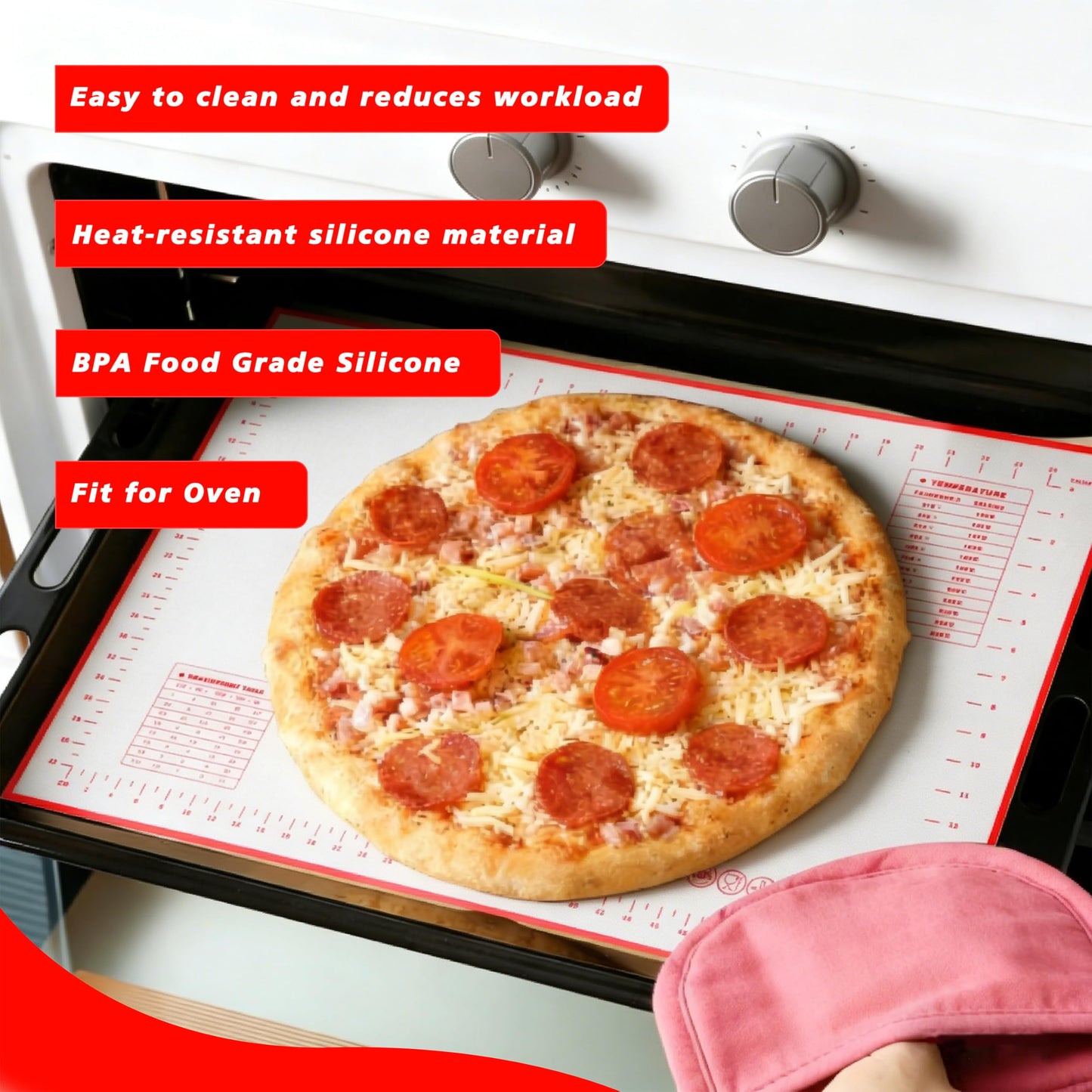 Silicone Baking Mat 3-Piece Set:1Pcs 27x19 inch Non-Slip Pastry Rolling Mat with Measurements &2Pcs Silicone Bread Sling for Sourdough Tools | Non-Stick, Dishwasher Safe, Reusable Baking Accessories