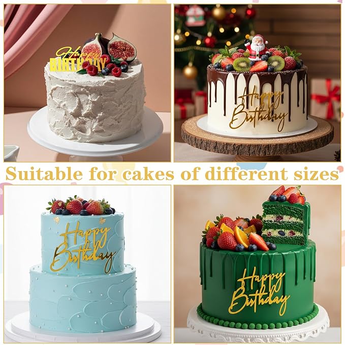Gold Happy Birthday Acrylic Cake Toppers, 6 Styles
