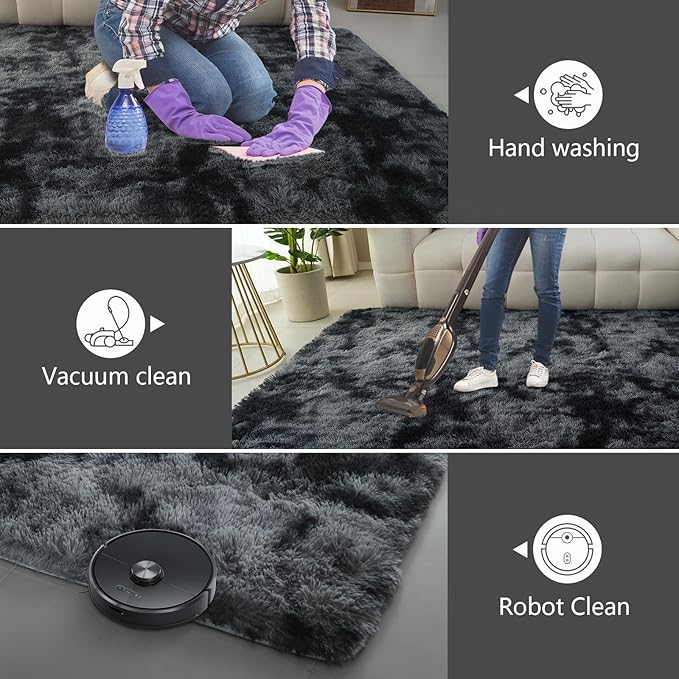 Shag Area Rugs for Bedroom Living Room,5X8 Ultra Soft Fluffy Area Rugs for Dorm, Indoor Carpet Nursery Rugs for Kids Room Home Decor, Black Grey
