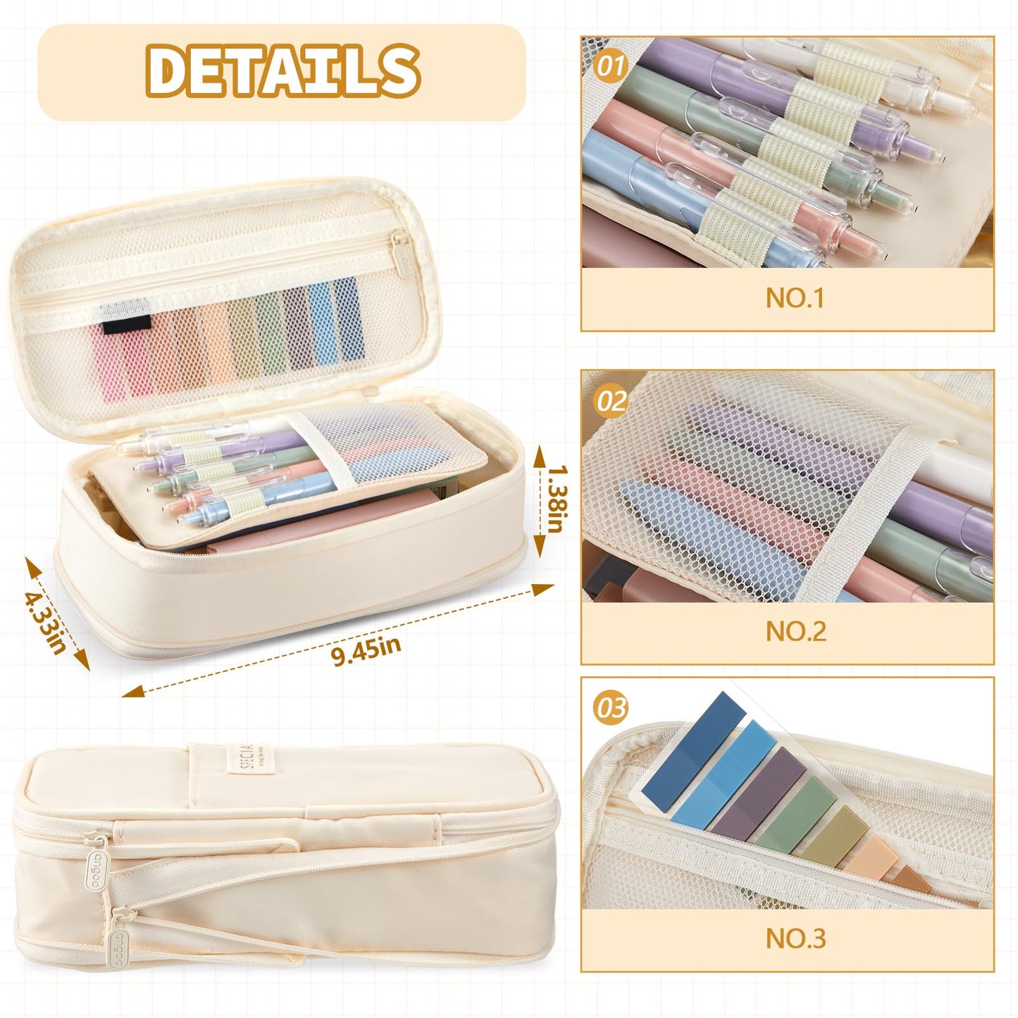 Jutom 39 Pcs Aesthetic Book Annotation Kit Highlighter with Pencil Case Bag Gel Pen Transparent Sticky Note Taking Bible Study College School Supplies(Cream,Cute Style)