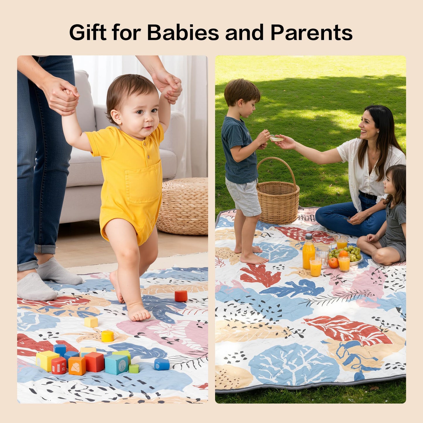 CAPAKIDDO 50"x50" Baby Play Mat, Premium Thicker Foam Floor Mat, Bohemian Non-Slip Playpen Mat for Infants & Toddlers, Foldable Machine Washable Crawling Mat