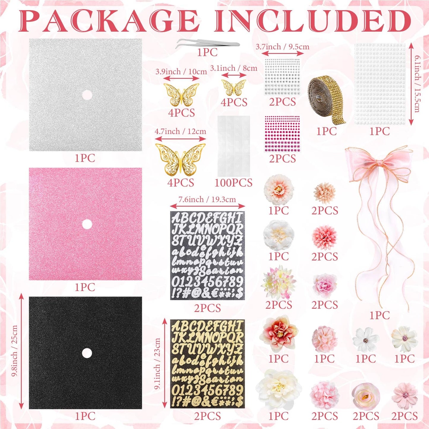 Harsever 48Pcs Graduation Cap Decorations DIY Kit,Grad Cap Decorations Decor with Faux Flower 3D Butterfly Rhinestones Alphabet Letter Stickers for DIY Graduation Party Supplies (Pink)