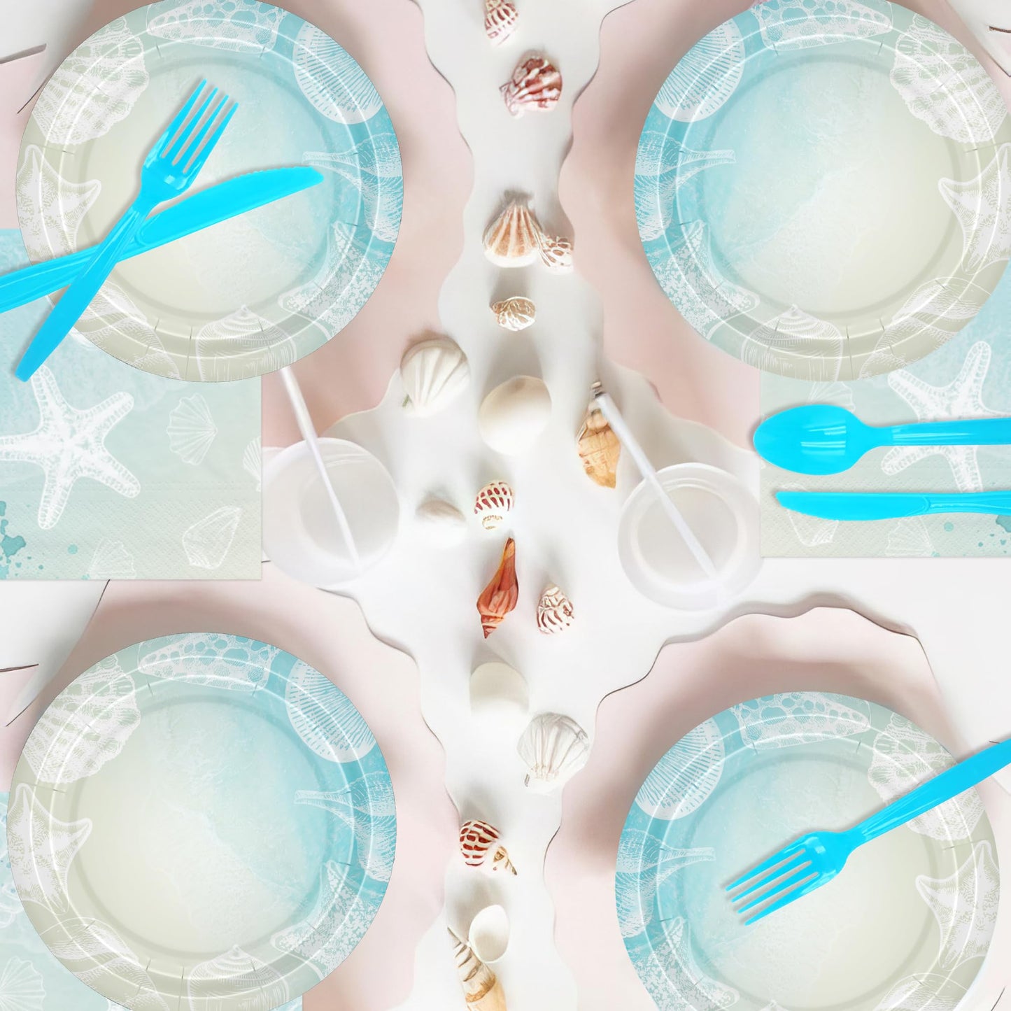 HIPVVILD Seashell Beach Party Decorations, Beach Seashell Birthday Party Supplies, Plate, Cup, Napkin, Tablecloth, Tableware, Sea Shell Party Supplies For Birthday Baby Shower Wedding Party | Serve 24