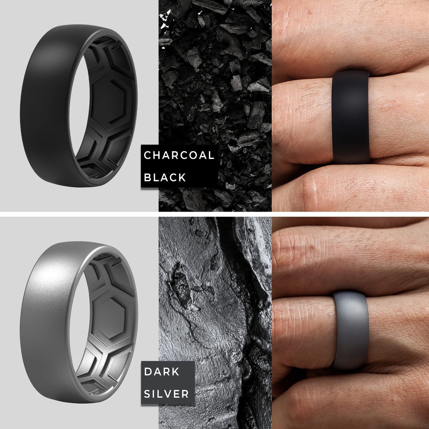 ThunderFit Men's Patterned Silicone Rings, 8mm Wide 2.2mm Thick Rubber Bands,Variety Multipack 1,4,7