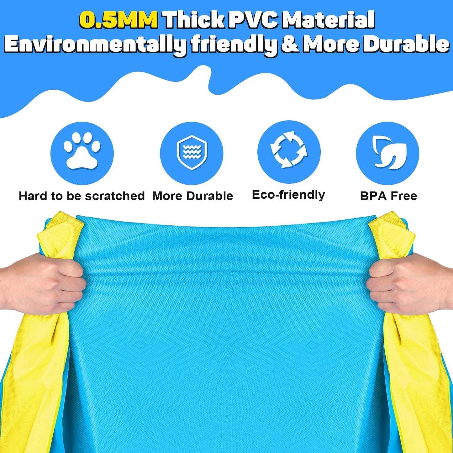 Thicken 94'' Splash Pad, Non-Slip Splash Pad for Kids and Dogs, Toddler Sprinkler Pool & Splash Play Mat, Summer Outside Water Toys Large Splash Pads for Kids Activity, Easy to Use/Clean