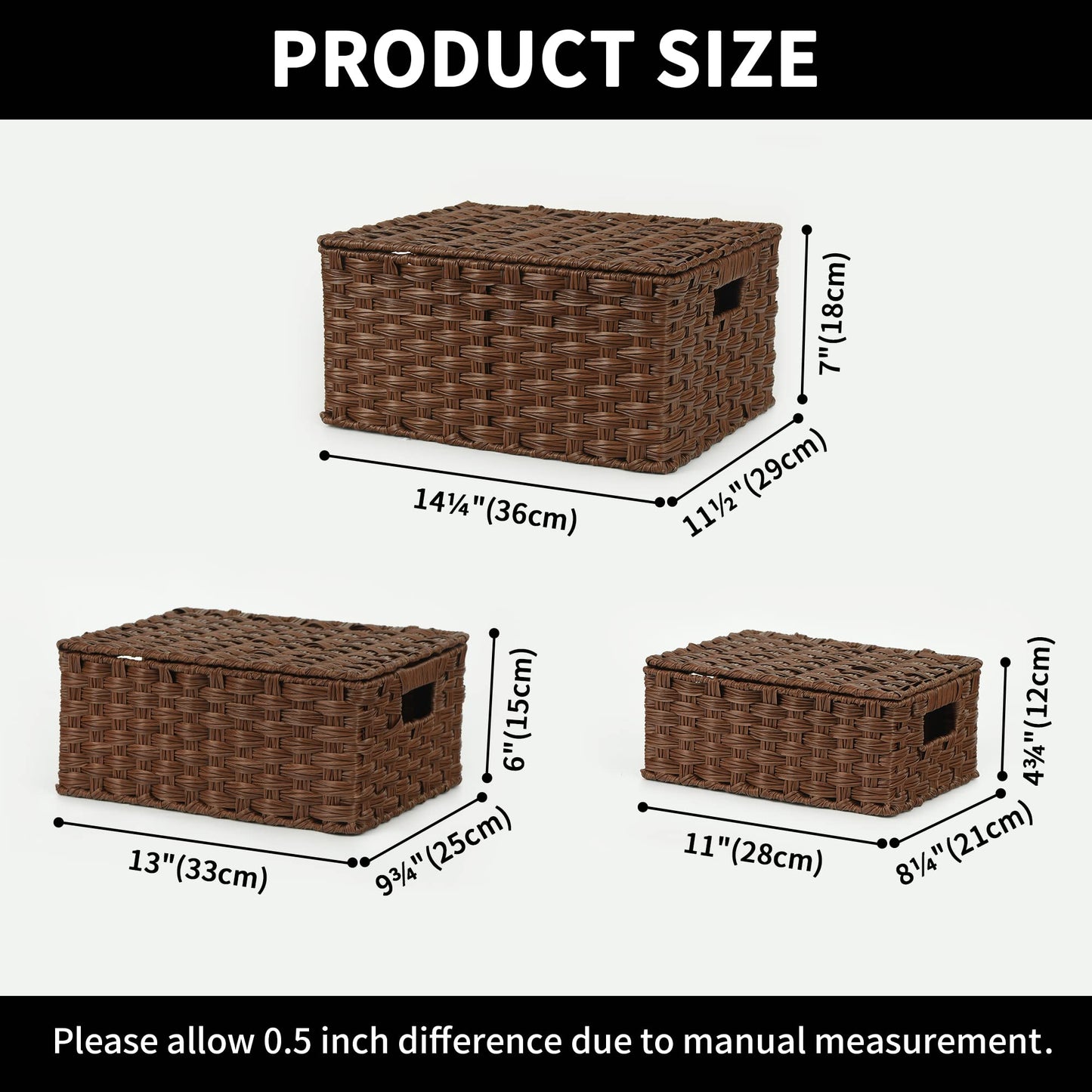 GRANNY SAYS Wicker Baskets with Lids, Set of 3 Decorative Storage Boxes, Woven Basket for Organizing, Storage and Organizer Baskets, Brown, 3-Pack