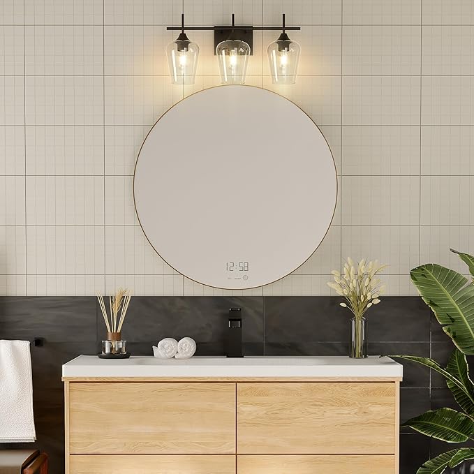 VONLUCE Bathroom Vanity Light, 3 Light Bathroom Light Fixture Over Mirror, Bathroom Wall Lamp with Clear Glass, Modern Black Vanity Lighting fixtures for Bathroom, Bedroom, Hallway