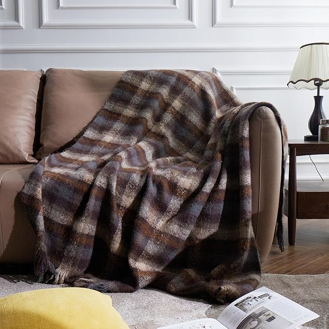 ZonLi Brown Throw Blanket, Fall Throw Blanket for Home Decor, Soft Lightweight Cozy All Season Decorative Vintage Blankets with Tassel for Bed and Sofa, 50'' x 60''