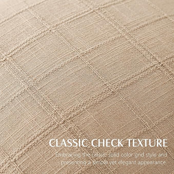 Foindtower Set of 2 Decorative Linen Check Throw Pillow Covers Neutral Farmhouse Vintage Cushion Covers Modern Coastal Boho Home Decor for Sofa Chair Couch Bedroom Living Room,22×22 Inch,Camel