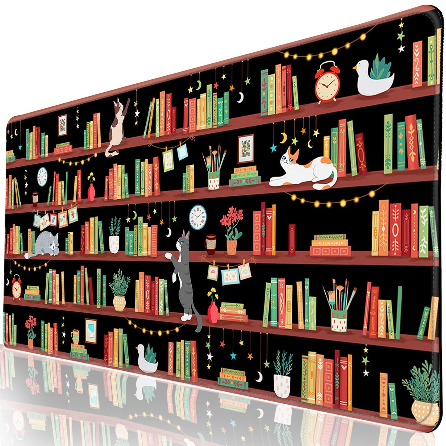 Desk Mat, Desk Matt for Desktop Bookshelf Cat XXL Extended Large Gaming Mouse Pad for Desk, Anti-Slip Desk pad Mat with Stitched Edges, Keyboard Mouse Mat for Computer, Work, Office, Gaming