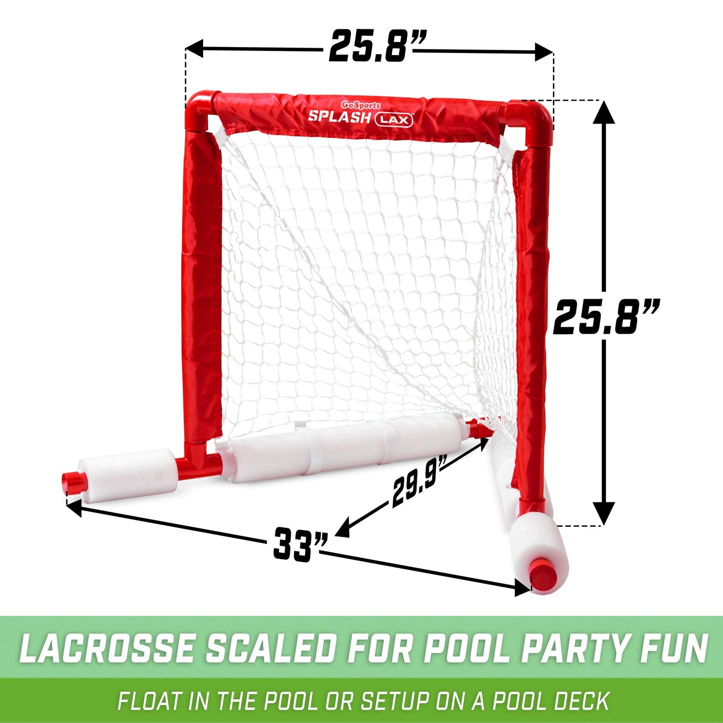 GoSports Lacrosse Floating Pool Goal Set - Includes Water Goal, 2 Sticks and 4 Soft Balls, Red