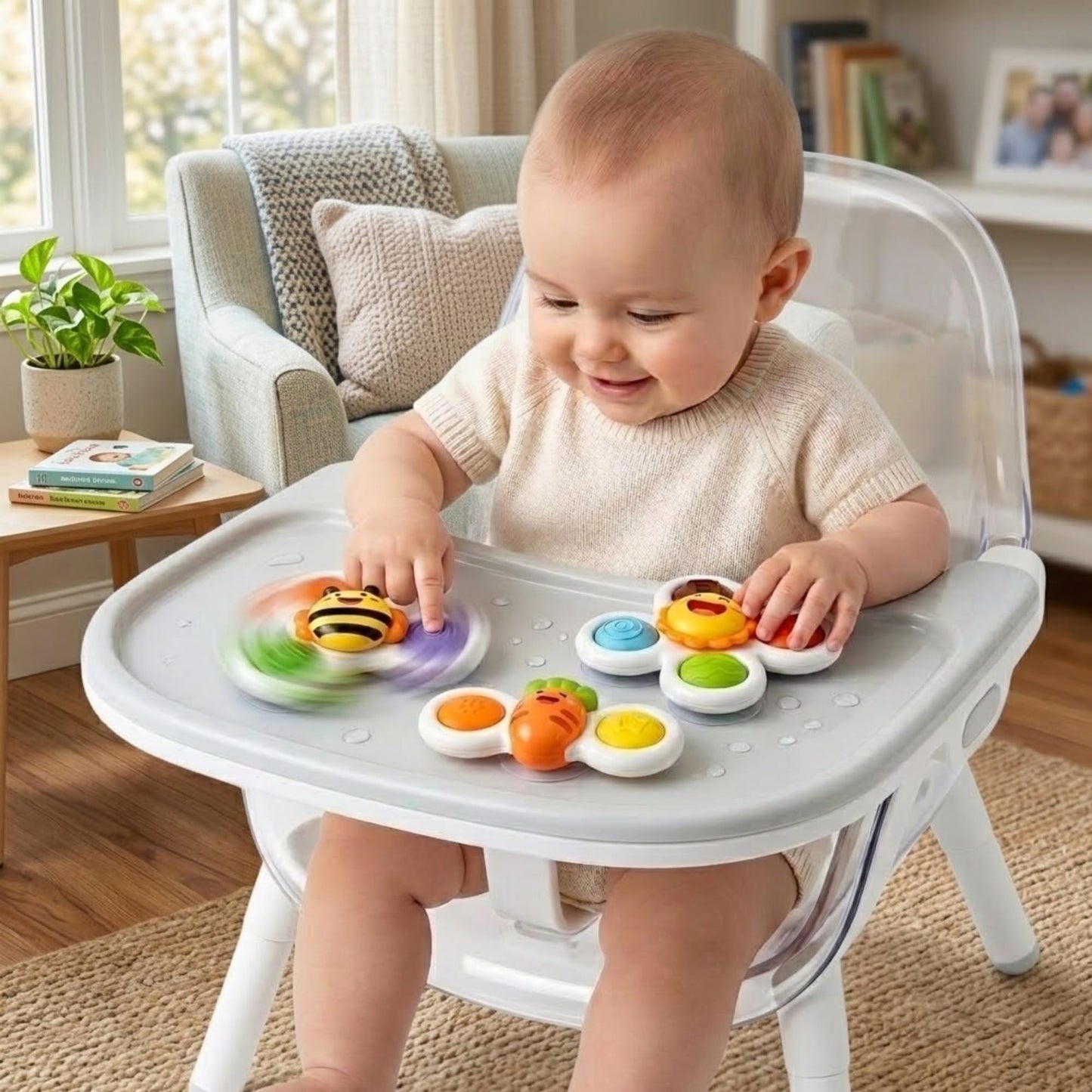 Suction Cup Rotating Sensory Bath Toys, Baby Sensory Travel Table Toy for Toddlers, Boys, Girls, 3 Pieces