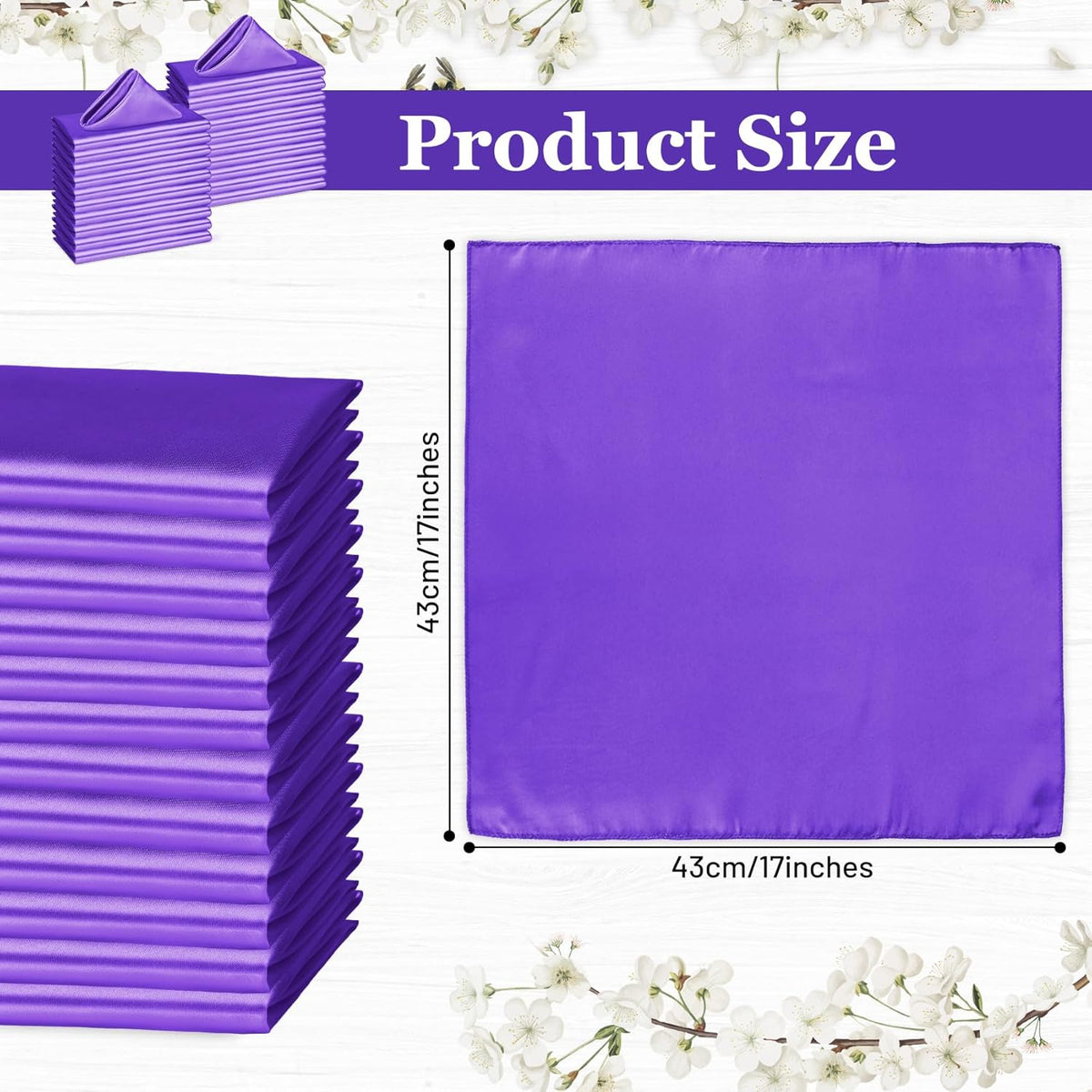 Bailarina 80 Pack Purple Satin Napkins,17x17 Inches Wedding Napkins Square Soft Silky Table Napkins Bulk Decorative Elegant Cloth Napkin for Party Decoration, Banquet,Wedding,Graduation