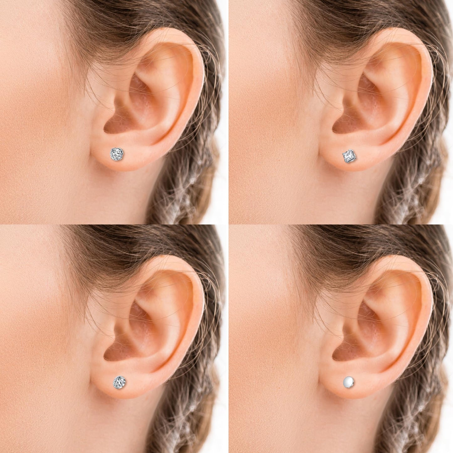D.Bella Stud Earrings Fake Cubic Zirconia Diamond Earrings for Women Men Silver