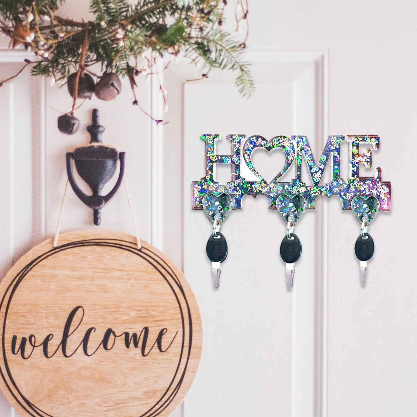 2Pcs Key Holder Resin Molds Wall Decor Unique Silicone Keychain Pendant Resin Mold for Epoxy Casting Wall Mounted Key Hangers Storage Organizer Home Decoration DIY Gift