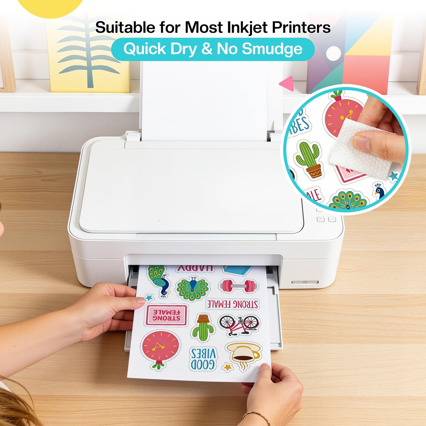 Likcut Printable Vinyl Sticker Paper for Inkjet Printer - 8.5"x11" Matte White Waterproof Sticker Paper for Crafts, Custom Stickers, DIY Cards and Small Business Projects, 20 Sheets
