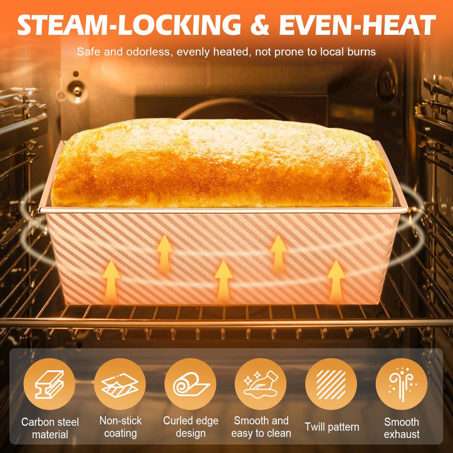 Dipanist 2Pack Pullman Loaf Pans with Lids – 2.2 LB & 1 LB Dough Capacity, Non-Stick Carbon Steel Bread Pans for Homemade Sandwich and Sourdough Bread, Corrugated Toast Mold