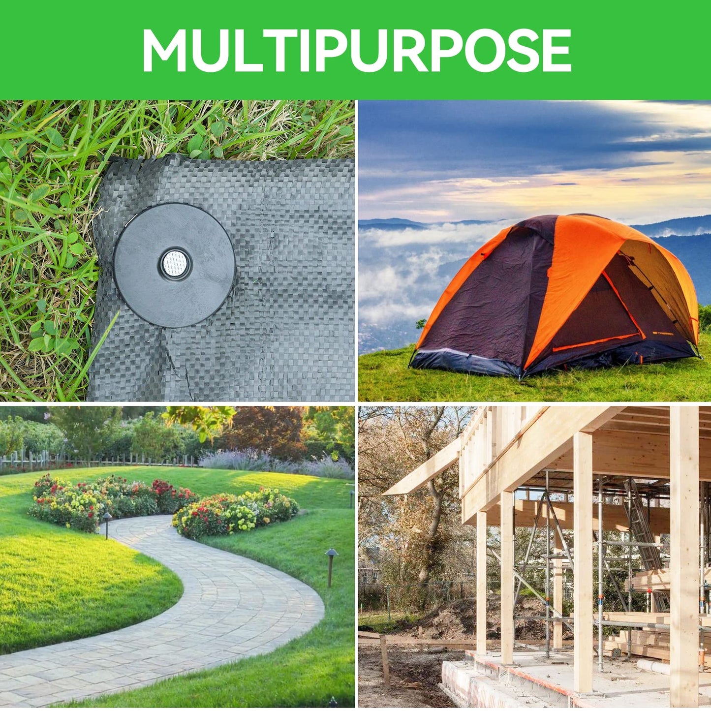 EISENSP 8 Inch Heavy Duty Landscape Stakes with Gasket Caps - 50 Sets Galvanized Spiral Garden Landscape Stakes Kit for Securing Weed Barrier Fabric, Artificial Turf, Tent and More