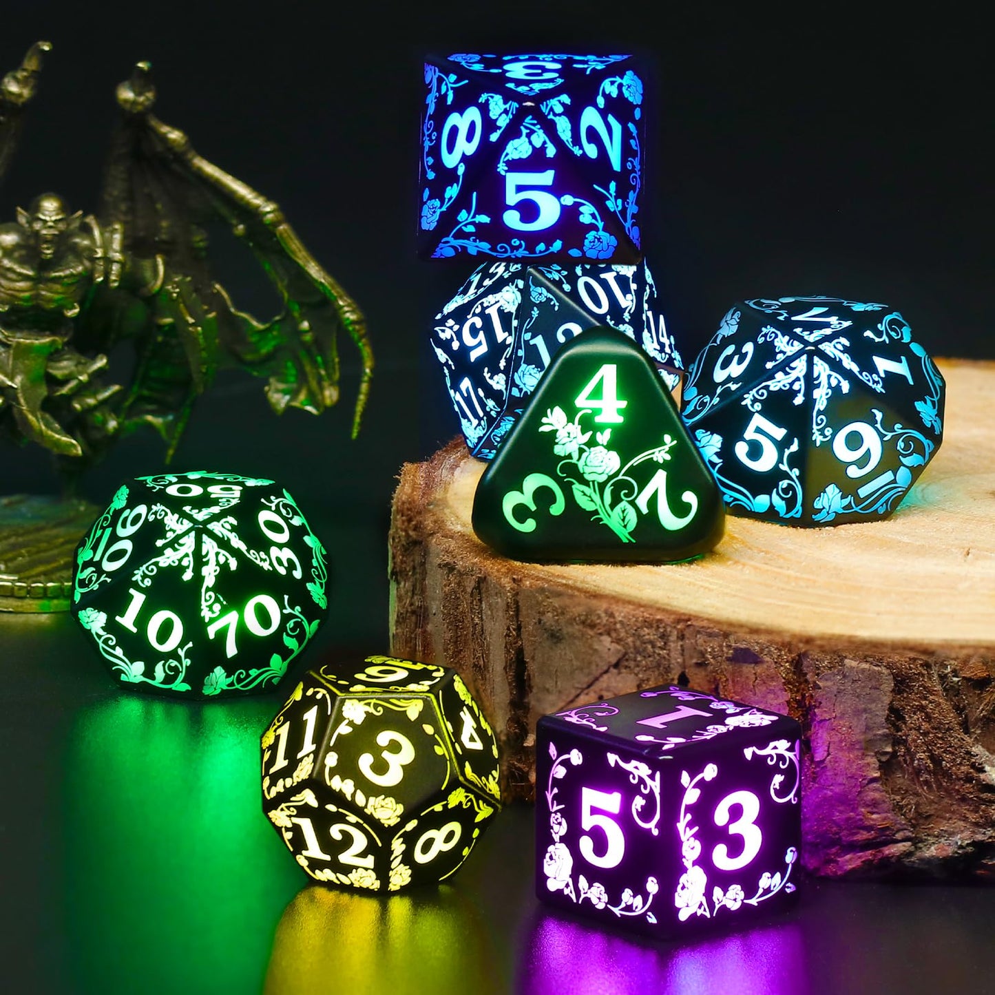 FONVGOGO Light up LED Dice Set D and D Rechargeable for Dungeons and Dragons RGB DND Dice with Charging Box 7-Color Polyhedral Role Playing Dice for DND Gifts RPG Tabletop Games (Rose RGB)