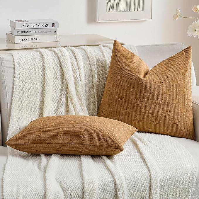 FUTEI Bronze Chenille Decorative Throw Pillow Covers 26x26 Inch Set of 2,Soft Cozy Striped Geometric Patterns Euro Pillow Sham,Modern Home Decor for Couch Bed Living Room