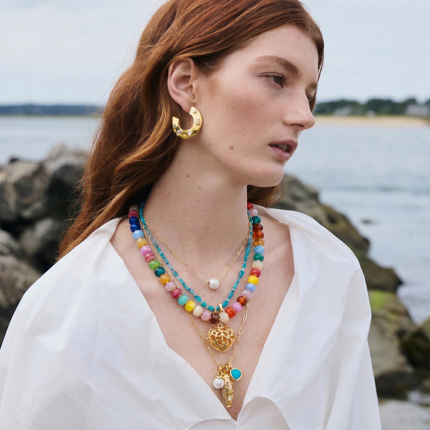 MIUSISHIYU Colorful Chunky Essential Oil Diffuser Necklace Boho Heart Locket for Aromatherapy Hypoallergenic Statement Jewelry Gift for Women