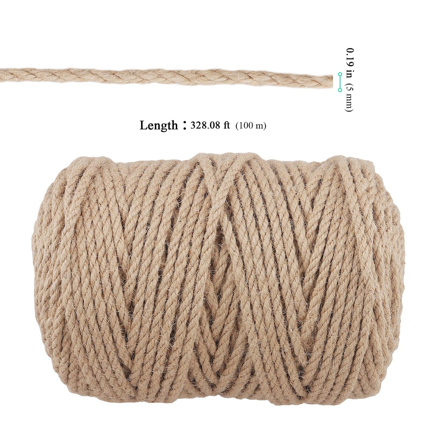 SENJEOK 2 Pack 5mm Jute Rope, 656ft Thick Twine Hemp String Roll for DIY Crafts, Gardening, Packaging, Brown ﻿ ﻿ ﻿