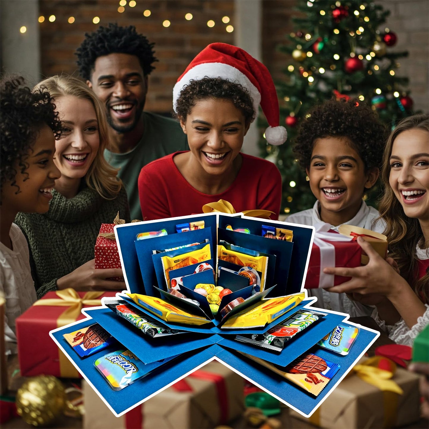 Hryan 5 Layer Gift Box, Multi Layered Explosion Photo DIY Box, Creative Surprise Picture Gift for Important Days and Holidays. (BLUE)