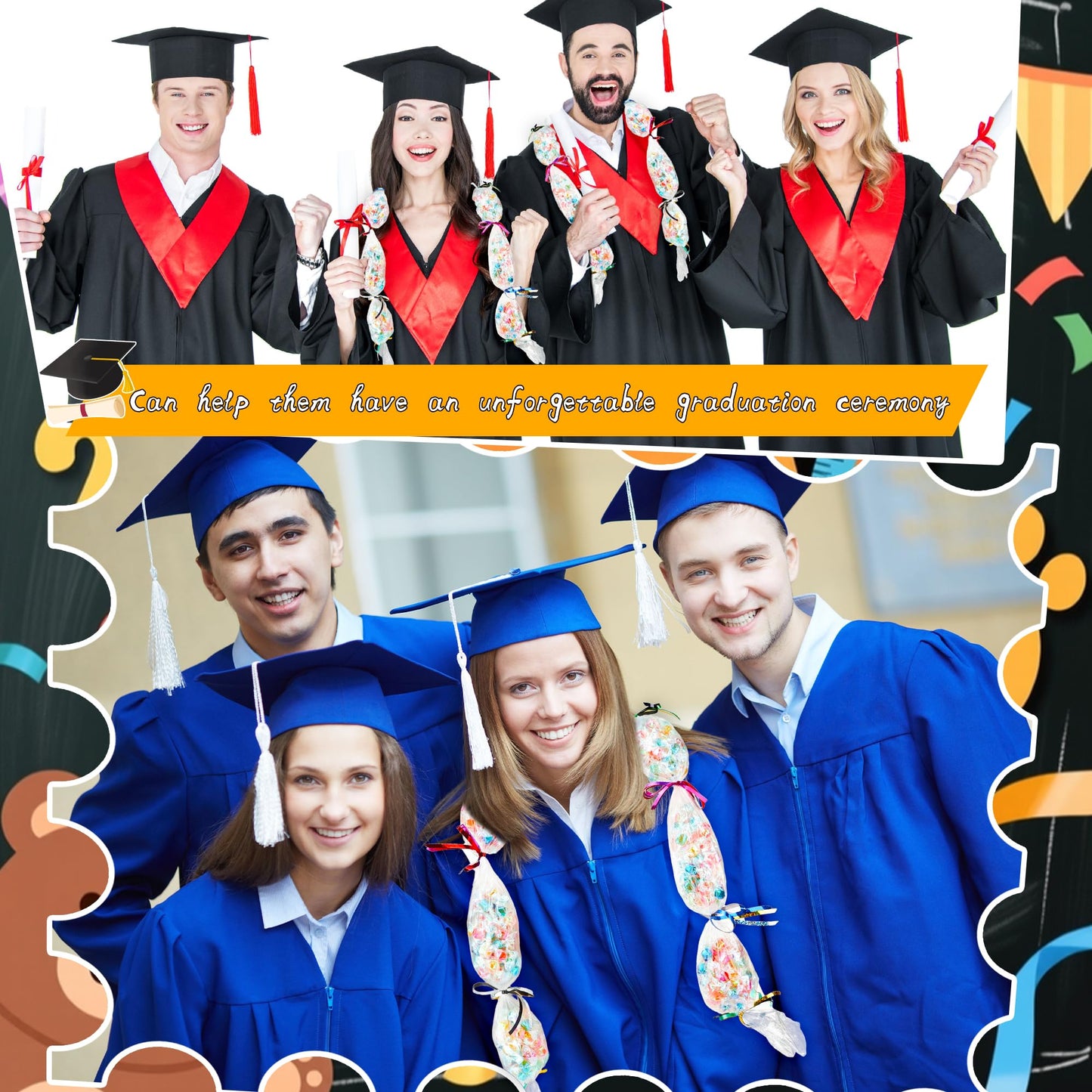 Mikasee Graduation Candy Lei Tubing Making Kit Include 1 Rolls 3.2 inch x 984 ft Graduation Necklace Lei Tubing Bags with 8 Rolls Ribbon and 1 Scissors for Graduation Garland DIY