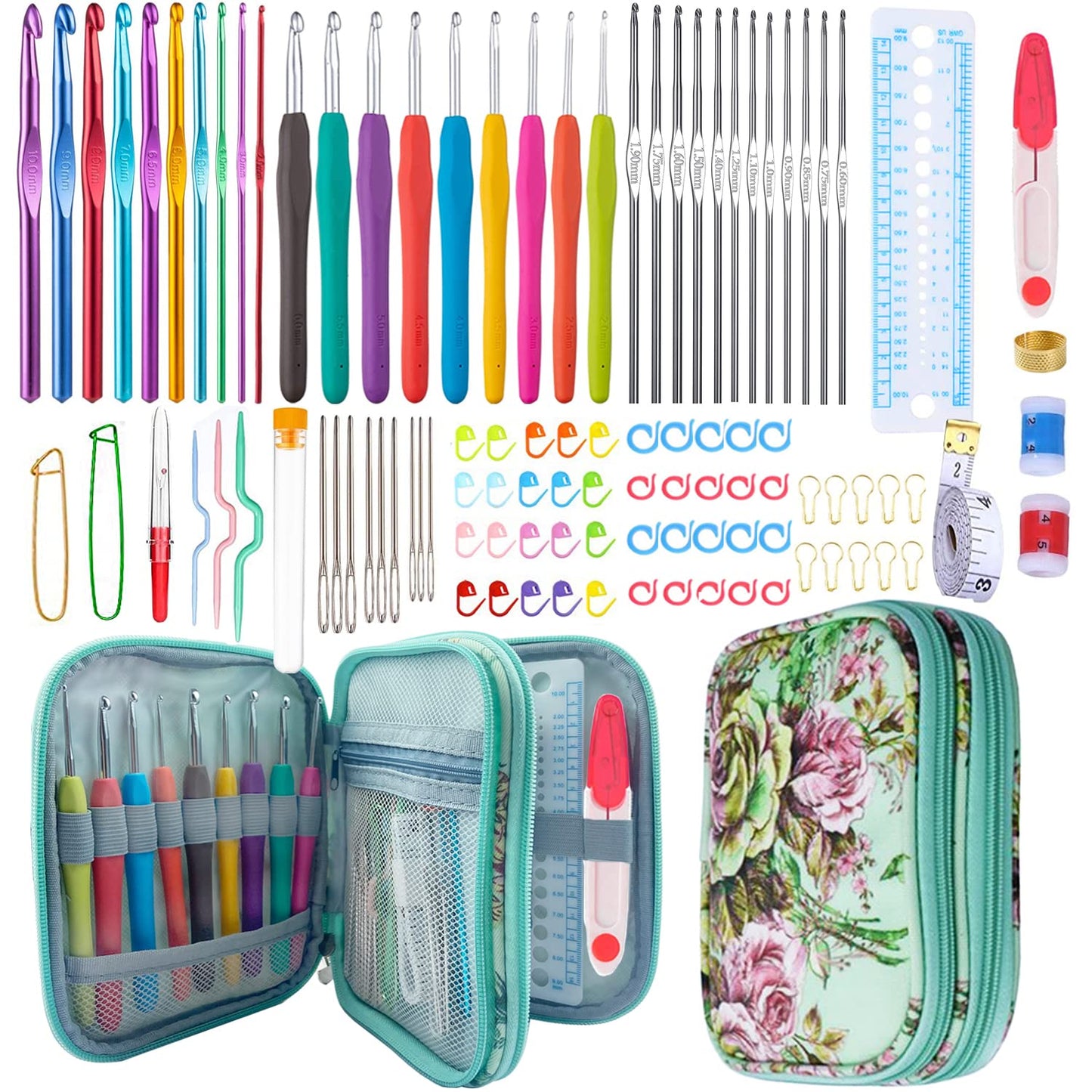 Weabetfu 102pcs Crochet Hooks Set Crochet Hook Kit with Case Ergonomic Crochet Needles for Arthritic Hands and Crochet Accessories Complete Crochet Set for Beginners & Experieced Crochet Lovers