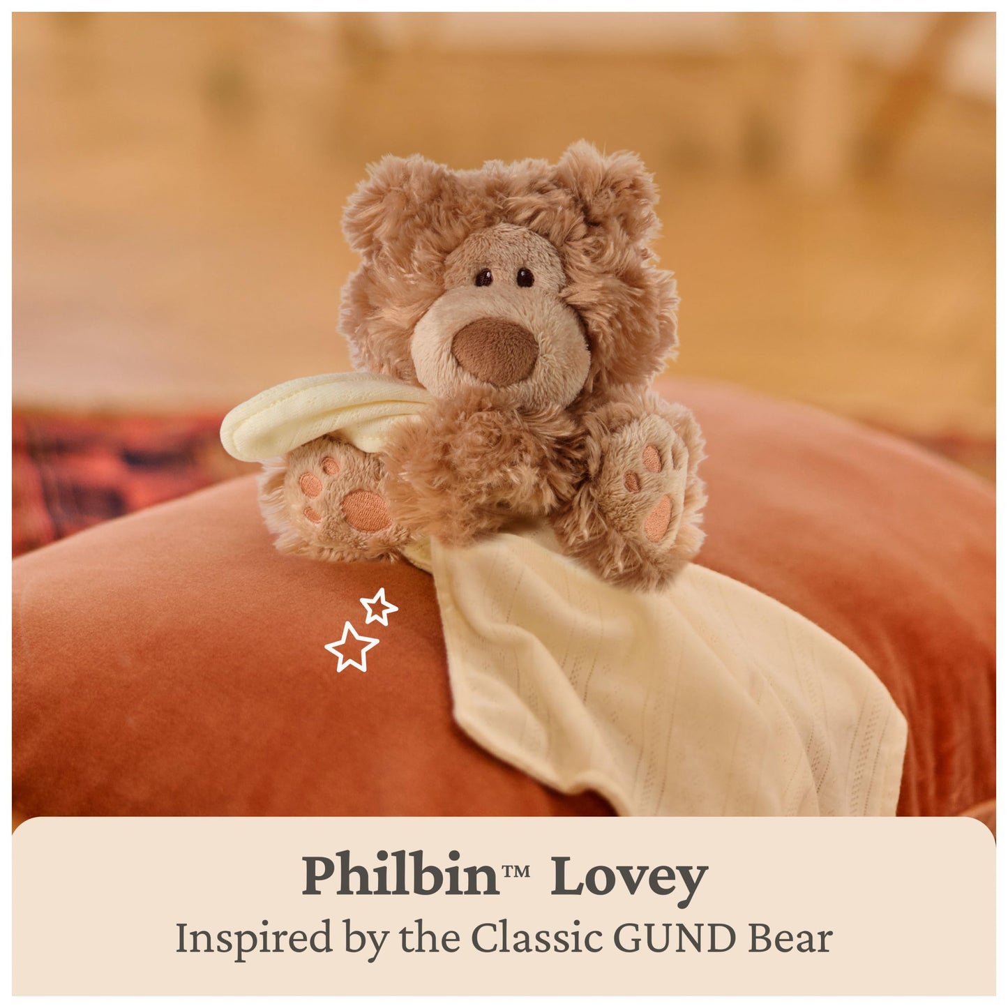 GUND Baby Philbin Plush Lovey, Teddy Bear with Baby Blanket, Stuffed Animal Sensory Toy, Brown, 14”