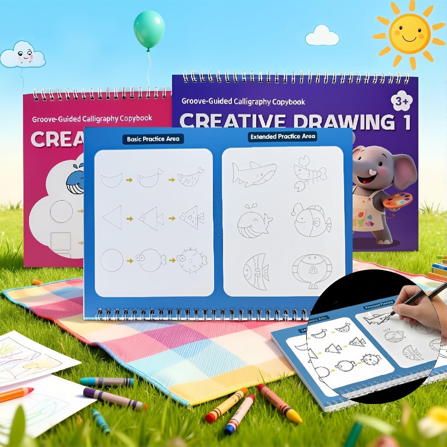 SYHHSEEG Magic Grooved Writing Practice Books for Kids 3-8, Reusable Groove Handwriting Tracing Books with Disappearing Ink, Preschool Kindergarten Homeschool Classroom Supplies (6 PACK)