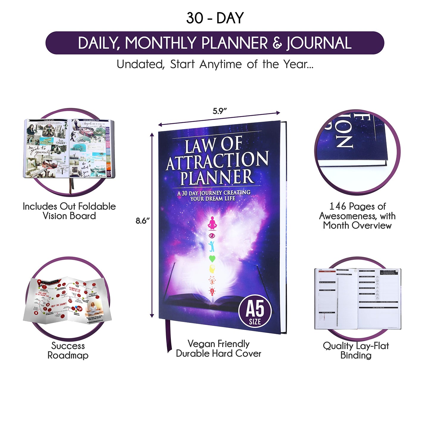 Law of Attraction Planner and Manifestation Journal - A 30 Day Journey Manifesting Your Dream Life, Goal, Positivity, Affirmation & Happiness | Daily Guided & Gratitude Journal, Foldable Vision Board