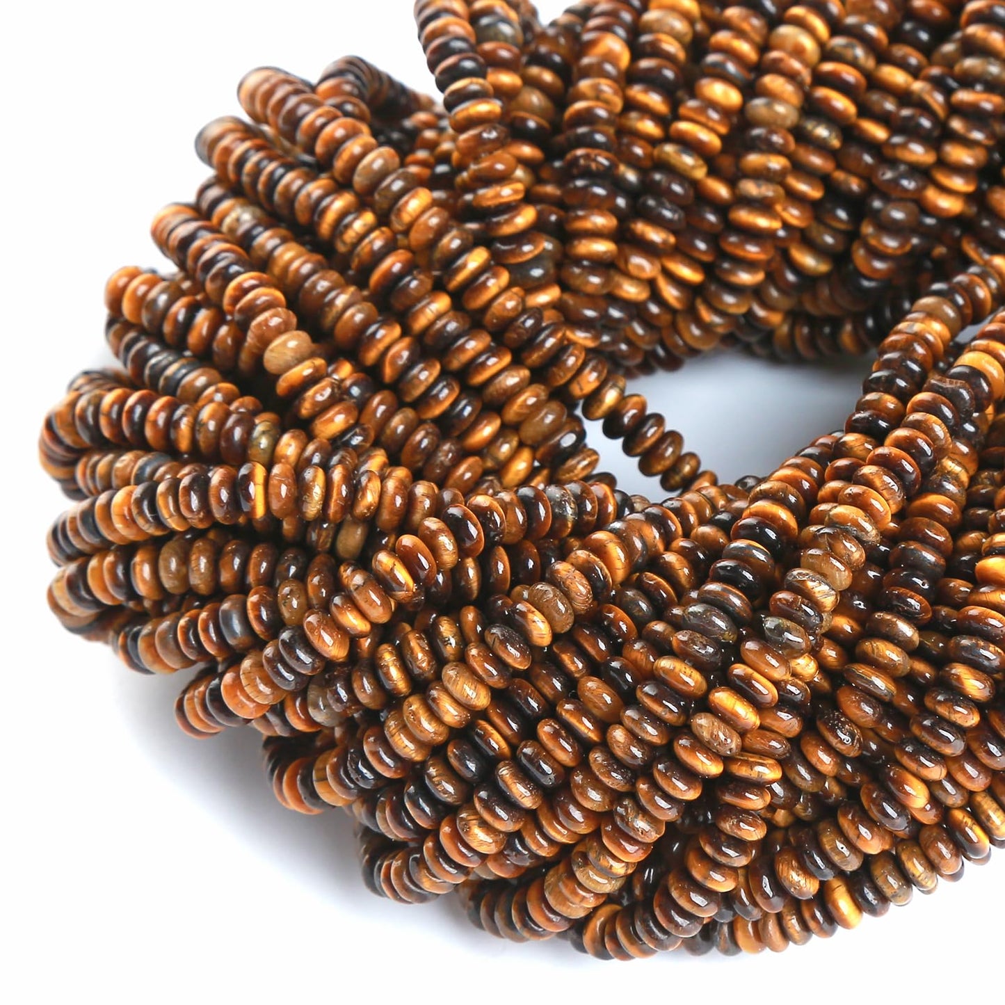 150PCS 2x4mm Natural Yellow Tiger Eye Rondelle Beads Abacus Disk Stone Beads Round Loose Spacer Gemstone Beads for DIY Bracelet Necklace Jewelry Making