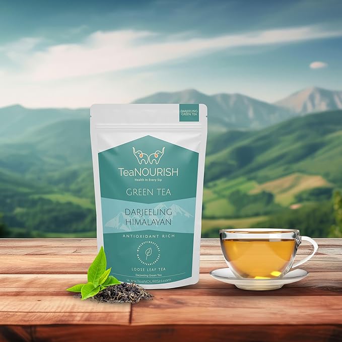 TeaNOURISH Darjeeling Himalayan Green Tee | Loose Leaf Tee | Relaxing & Stress Relief Tea | Immune Support | Brew Hot or as an Iced Tea - 3.53oz/100g