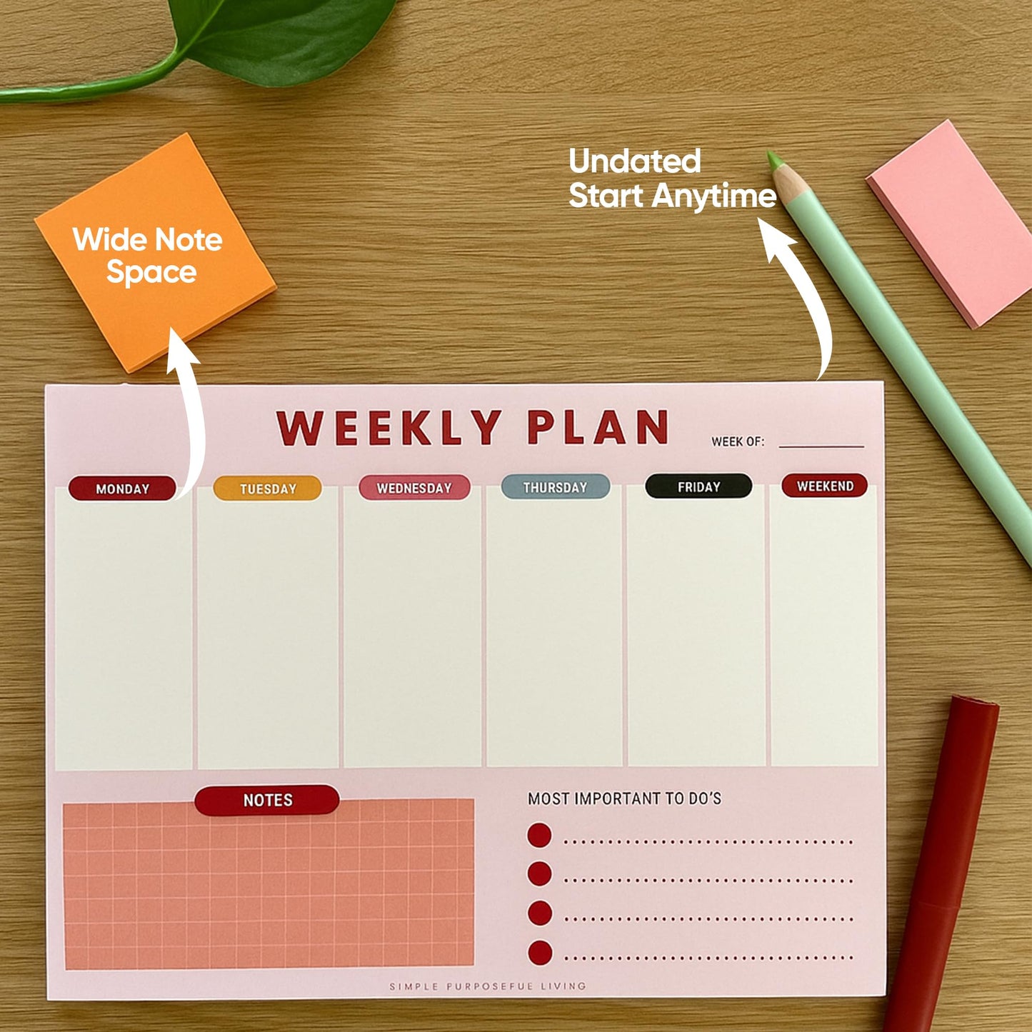 Weekly Planner Notepad – Tear-Off Weekly to do List Notepad, Weekl y Desk Calendar Notebook for Productivity, Task Planner for Time Management, Project Planner with 50 Planning Sheets