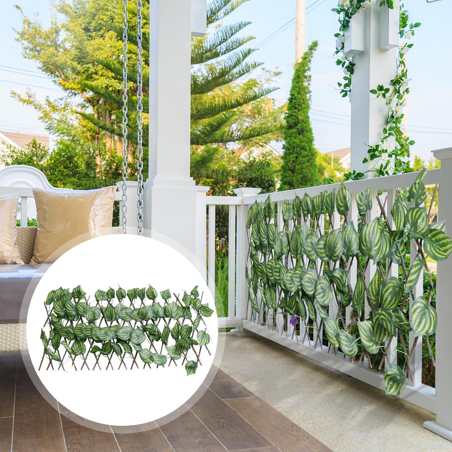 IDEANATEGRATE Simulated Plant Fence Decorative Garden Privacy Screen Balcony Outdoor Green Leaf Expandable Fence Panel for Yard Patio Landscaping